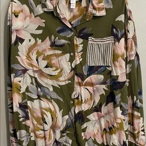 Green Floral Button Down Shirt